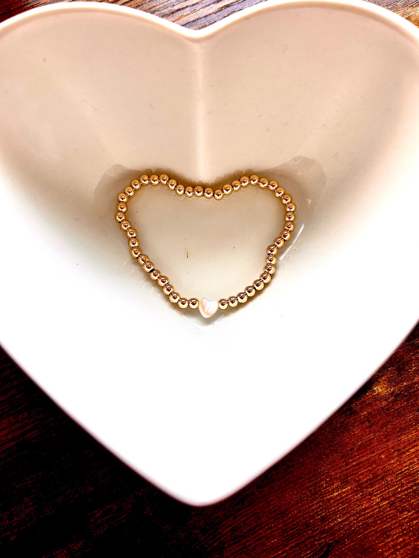 Faux Pearl Heart Gold Bracelet