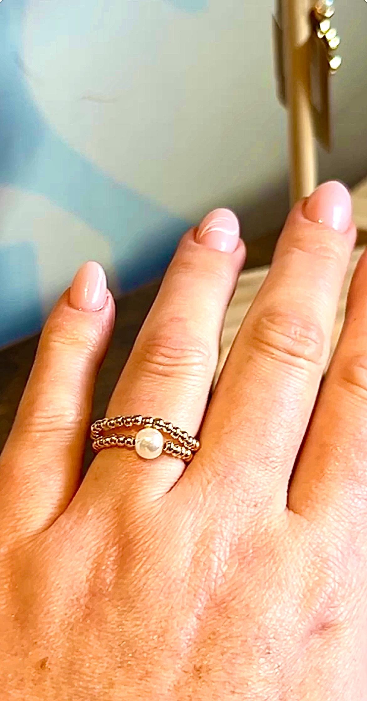 Classic Stacking Ring With Large Faux Pearl