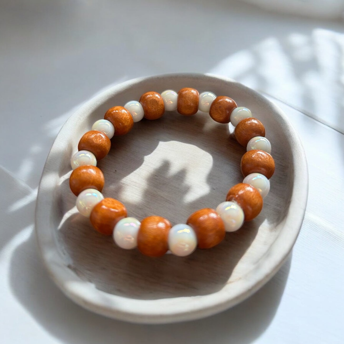 Pearl & Wood Bead Bracelet
