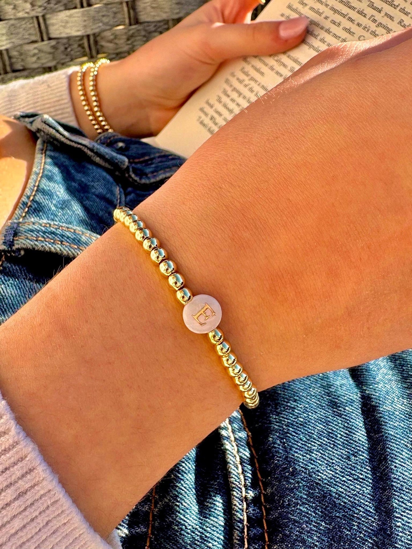 Pearl Initial Gold Beaded Bracelet