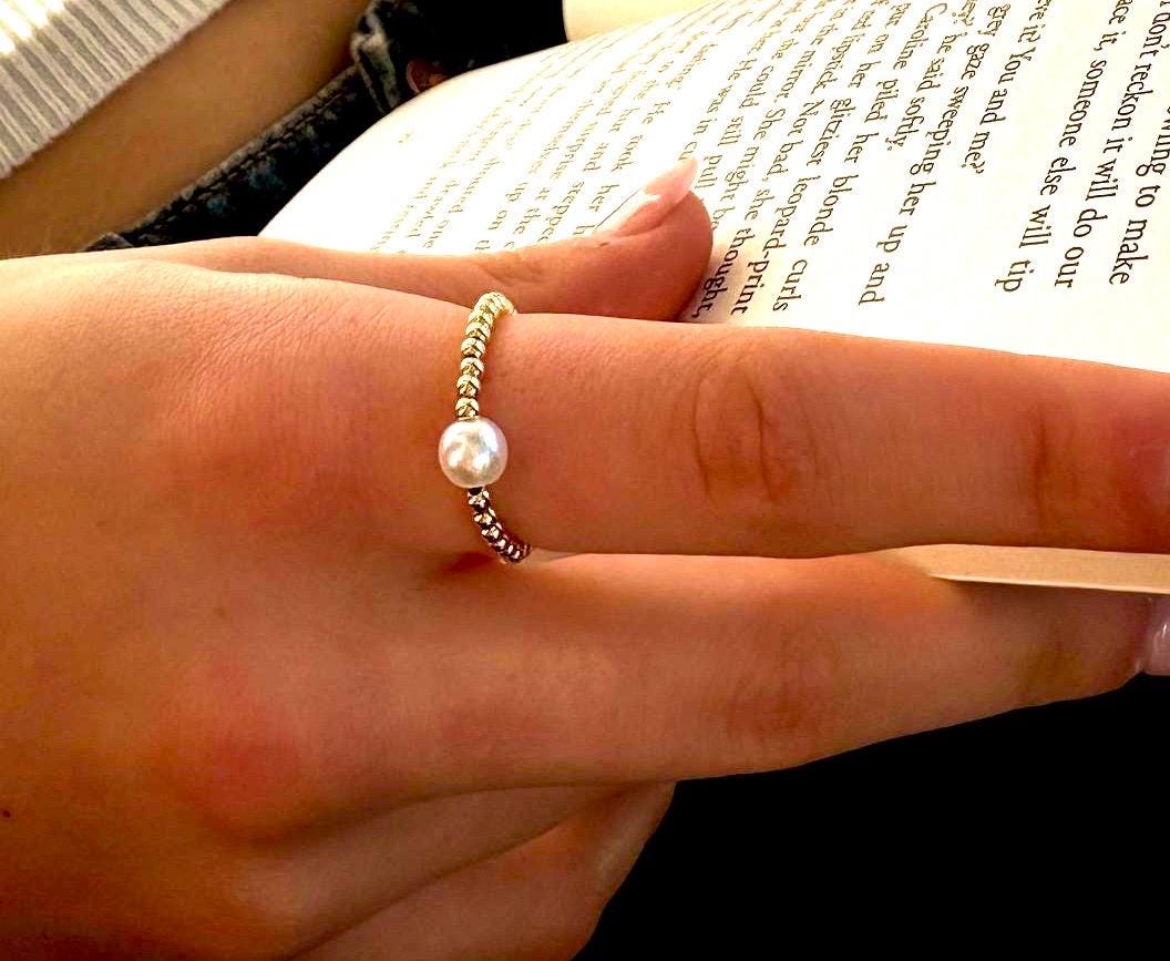 Classic Stacking Ring With Large Faux Pearl