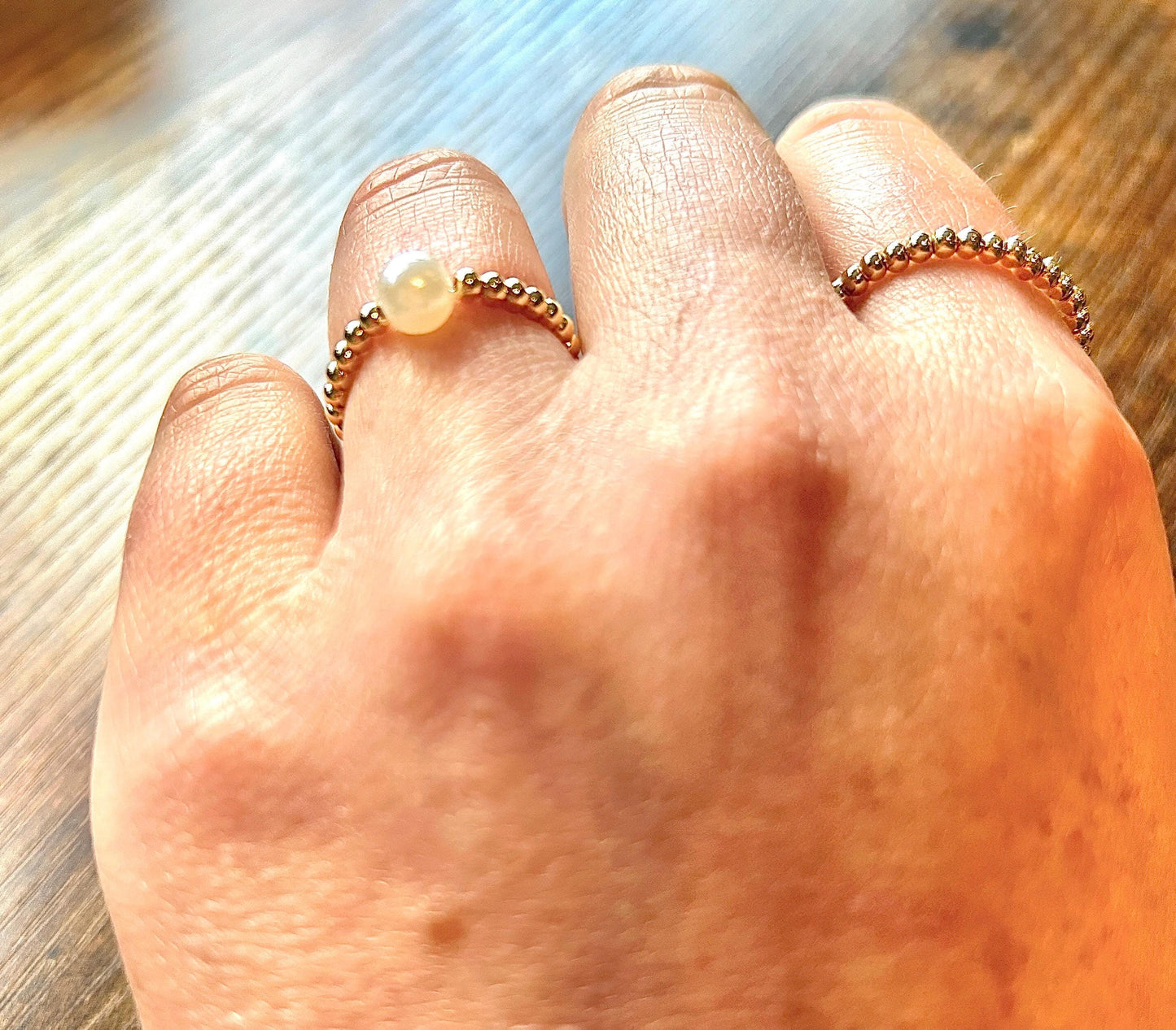 Classic Stacking Ring With Large Faux Pearl