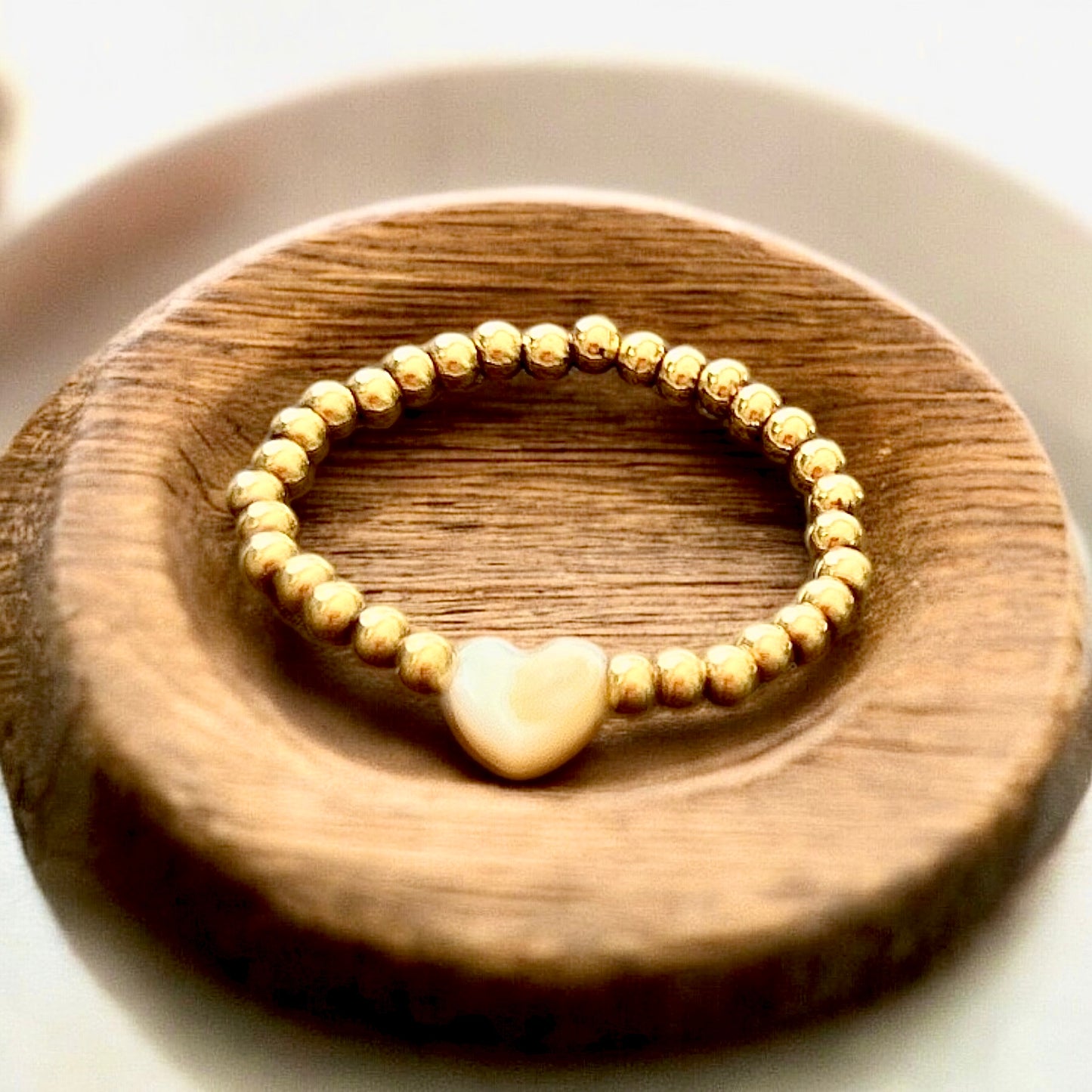 Faux Pearl Heart Gold Ring