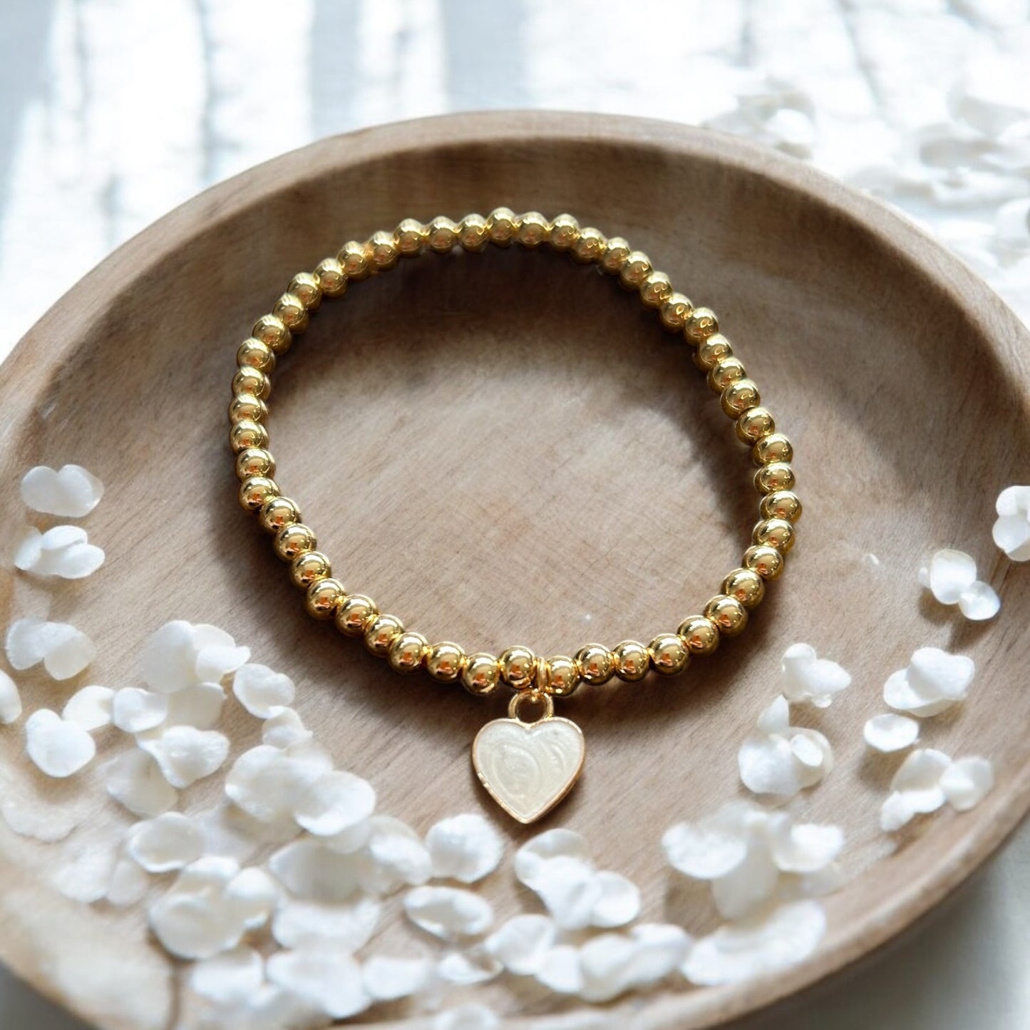 White Marble Hanging Heart Charm Bracelet