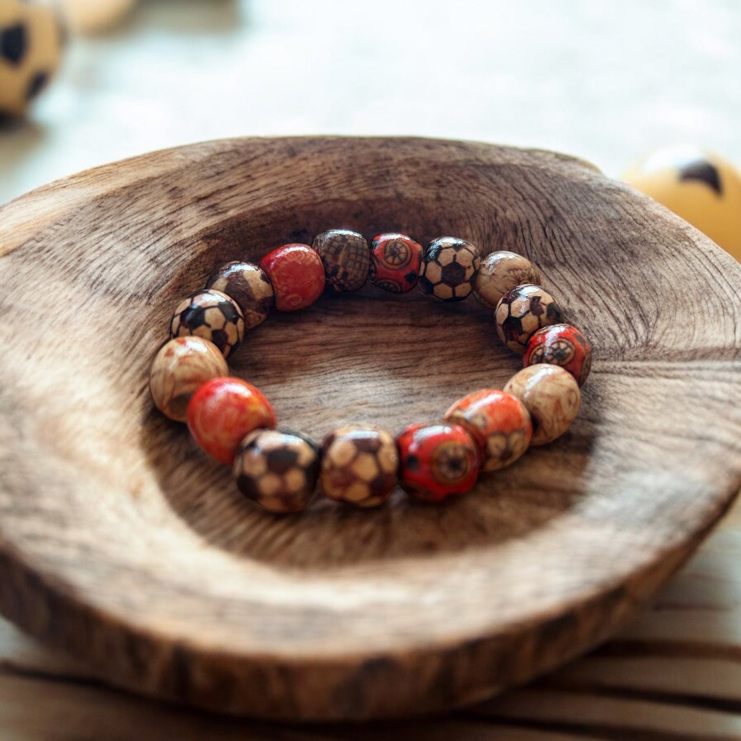 Patterned Wooden Bead Bracelet