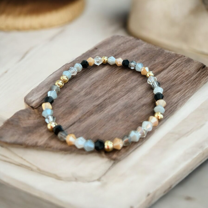 Mixed Bead Black & Grey Gold Accent Bracelet