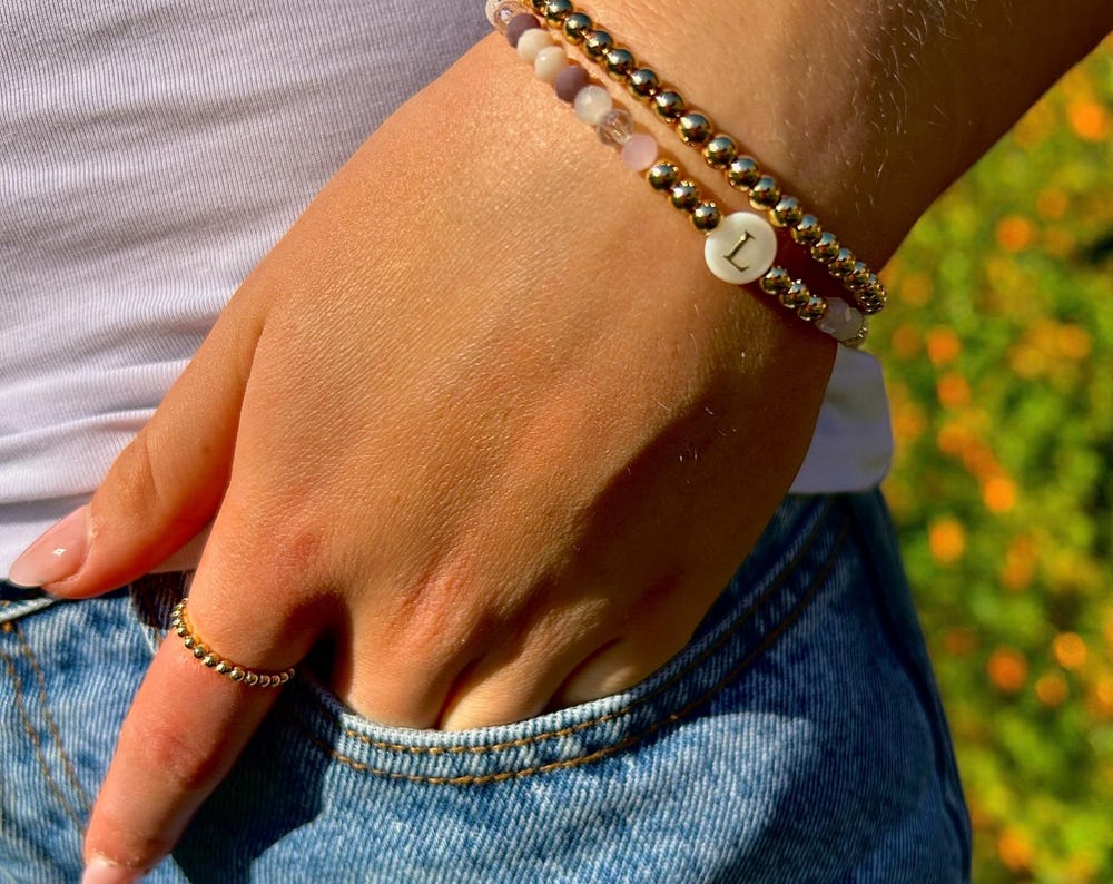 Personalised Mixed Purple Bead Bracelet With Gold Accent