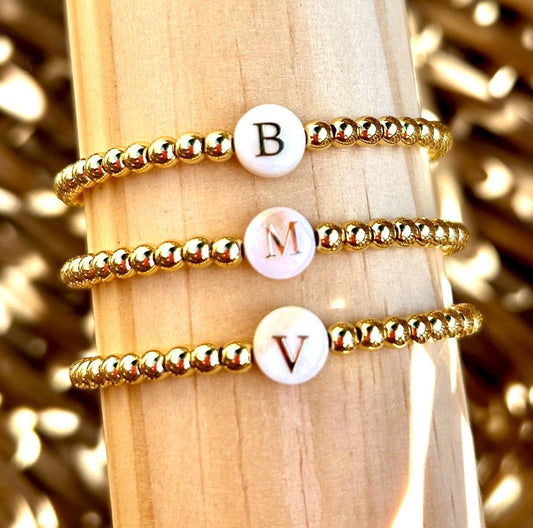 Pearl Initial Gold Beaded Bracelet