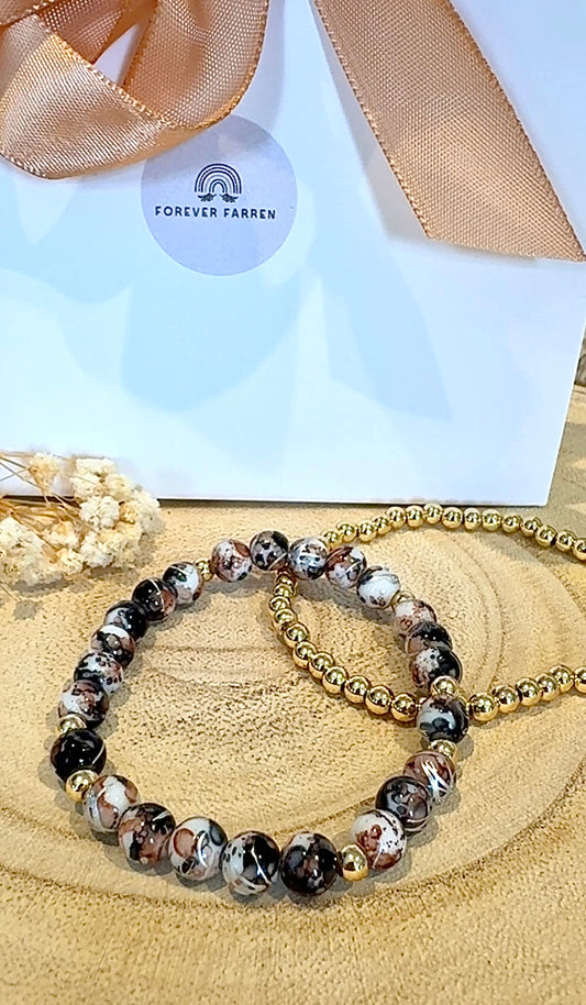 Marble Bead with gold accent Bracelet