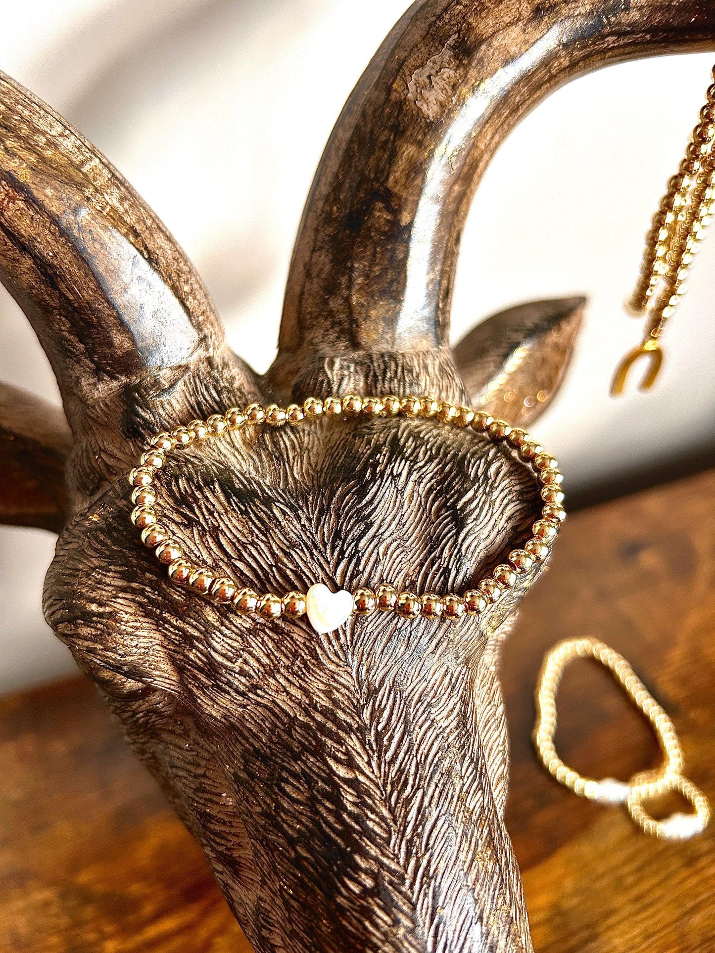 Faux Pearl Heart Gold Bracelet