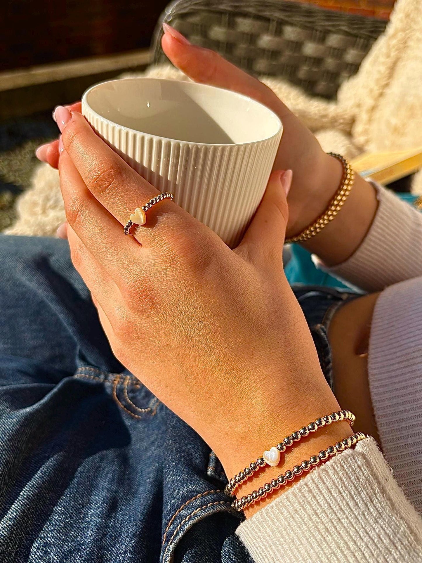 Faux Pearl Heart Gold Bracelet