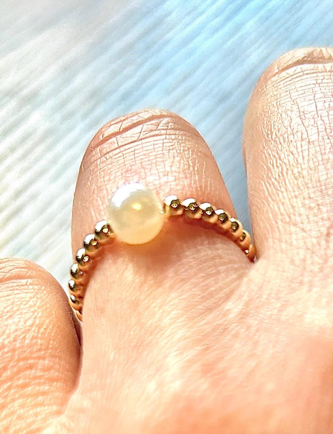 Classic Stacking Ring With Large Faux Pearl