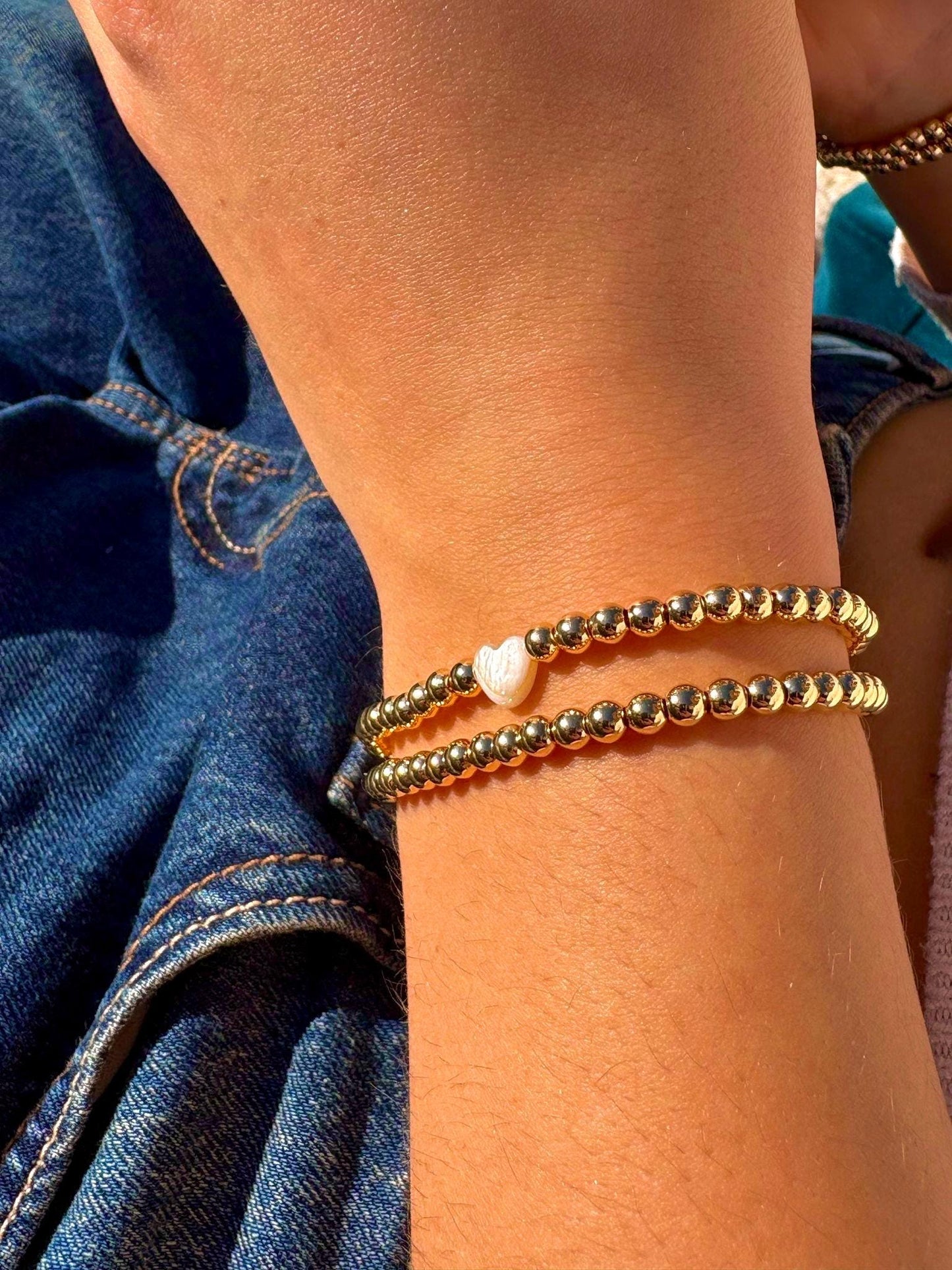 Faux Pearl Heart Gold Bracelet