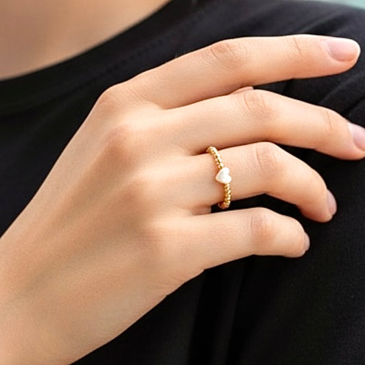 Faux Pearl Heart Gold Ring