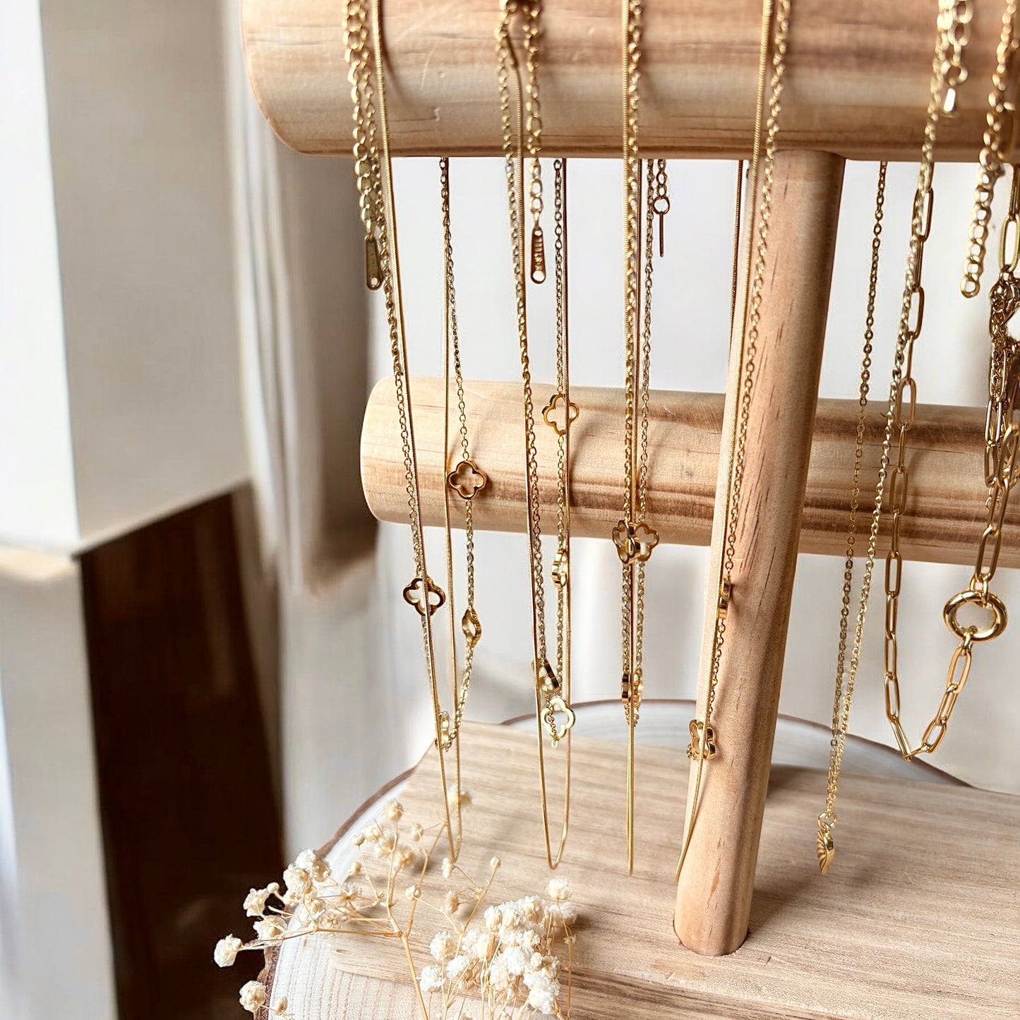 18K Gold PVD Stainless Steel Layered Clover Charm Necklace