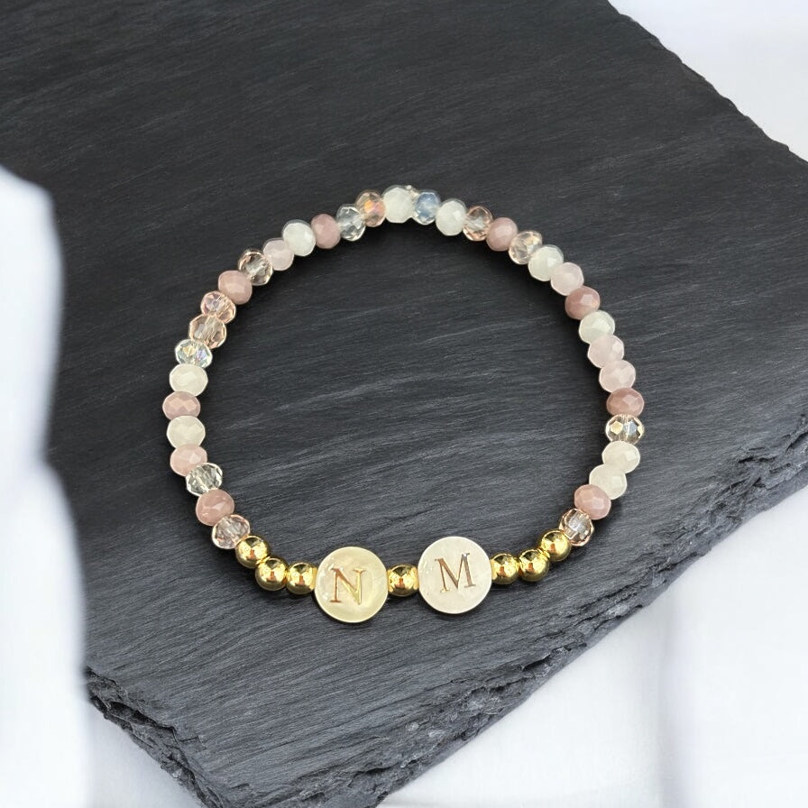 Personalised Mixed Purple Bead Bracelet With Gold Accent