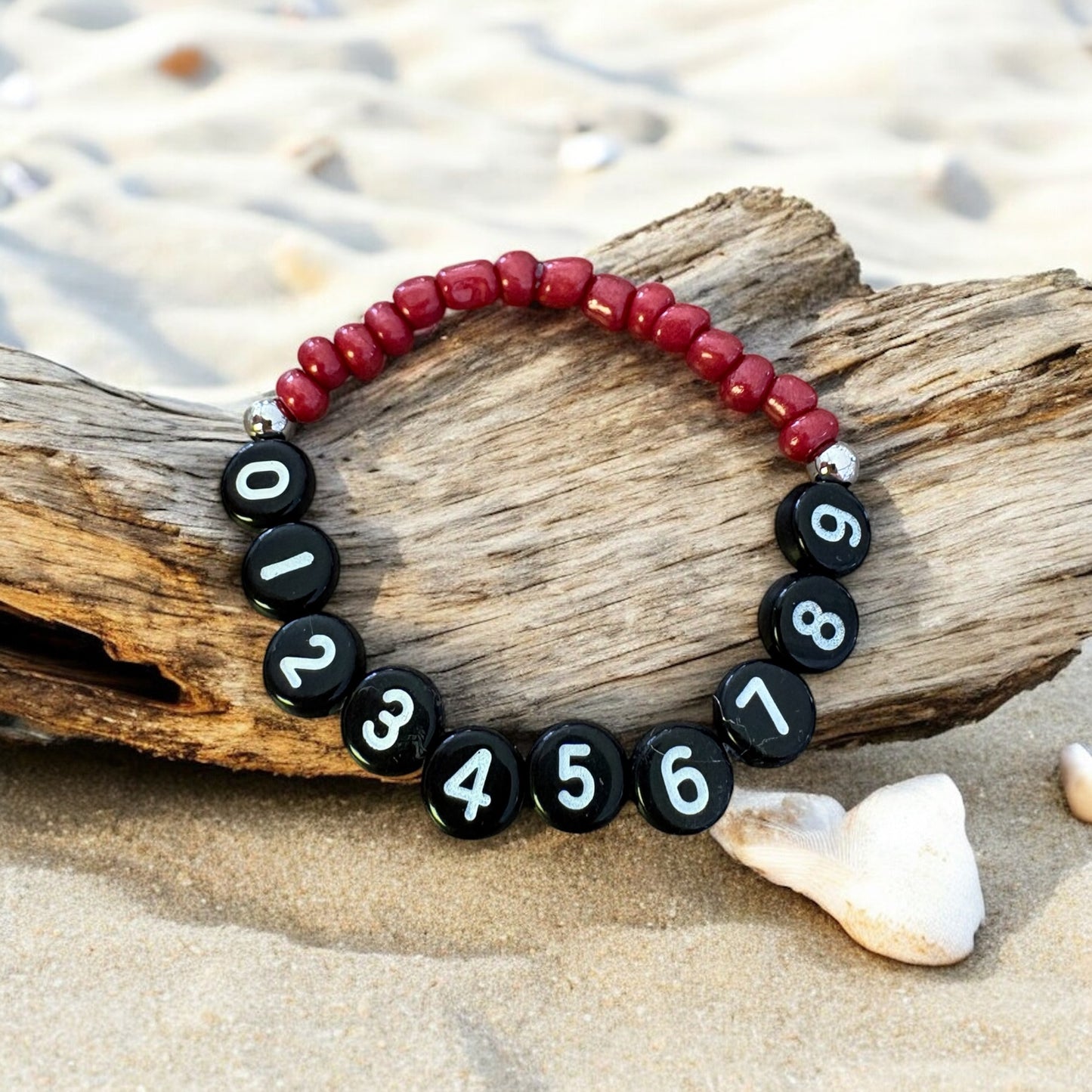 Safe Hands, Happy Hearts -Black White Personalised Telephone Number Bracelet