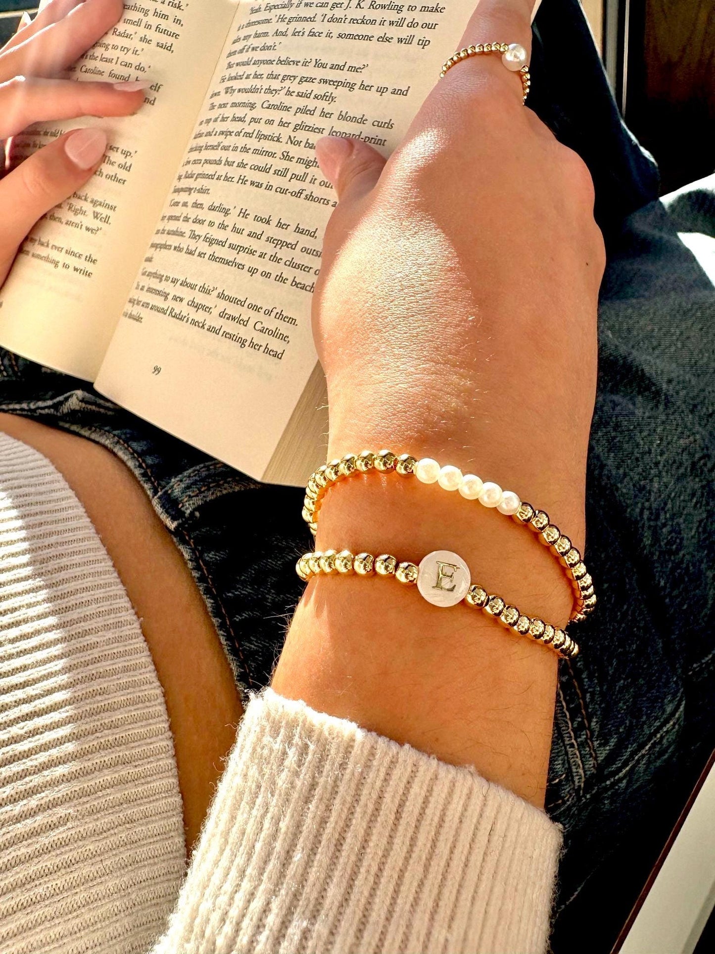 Pearl Initial Gold Beaded Bracelet