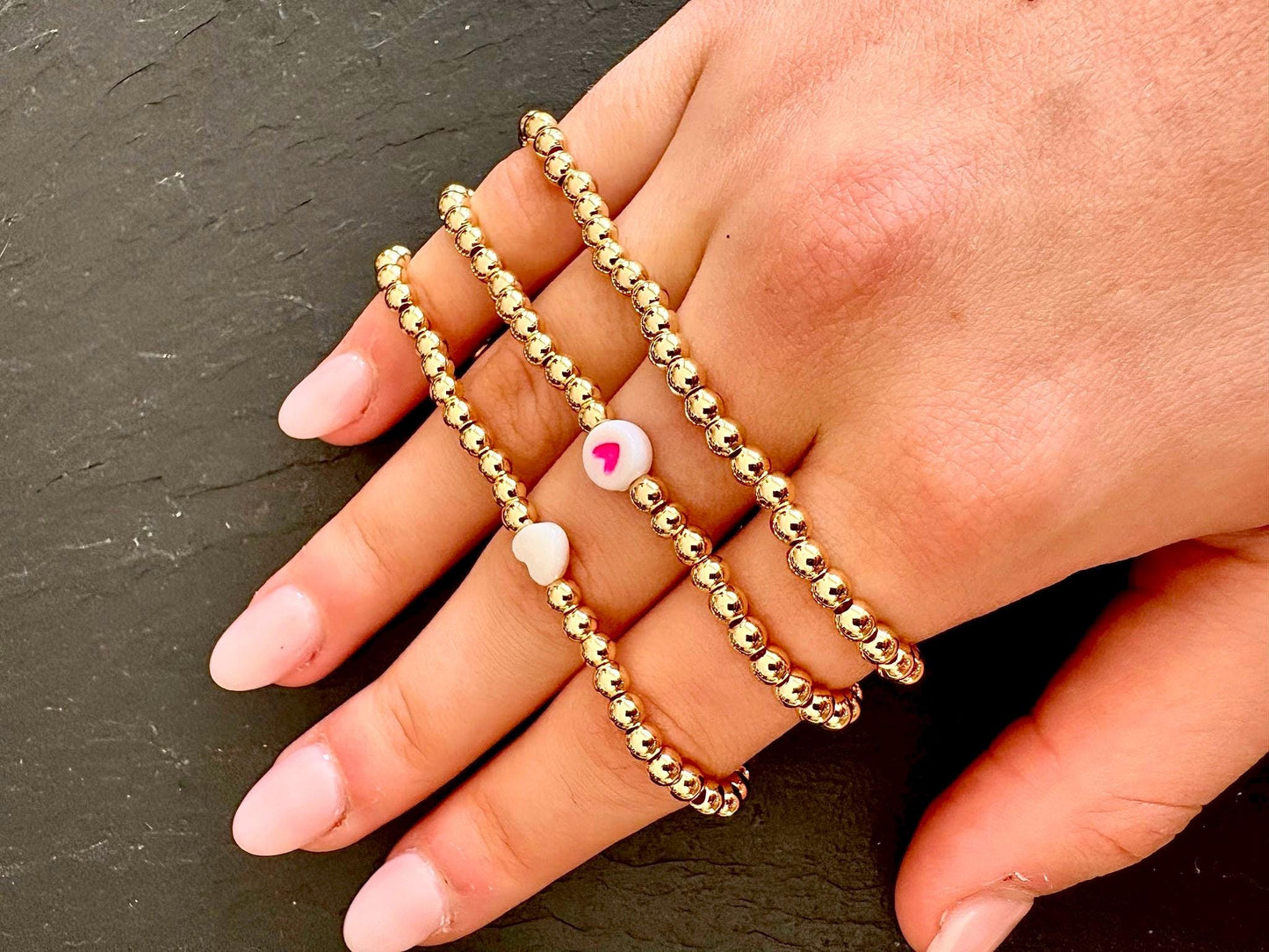 Faux Pearl Heart Gold Bracelet